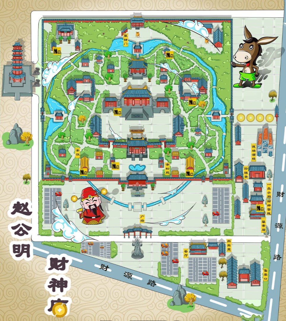 豆河镇寺庙类手绘地图